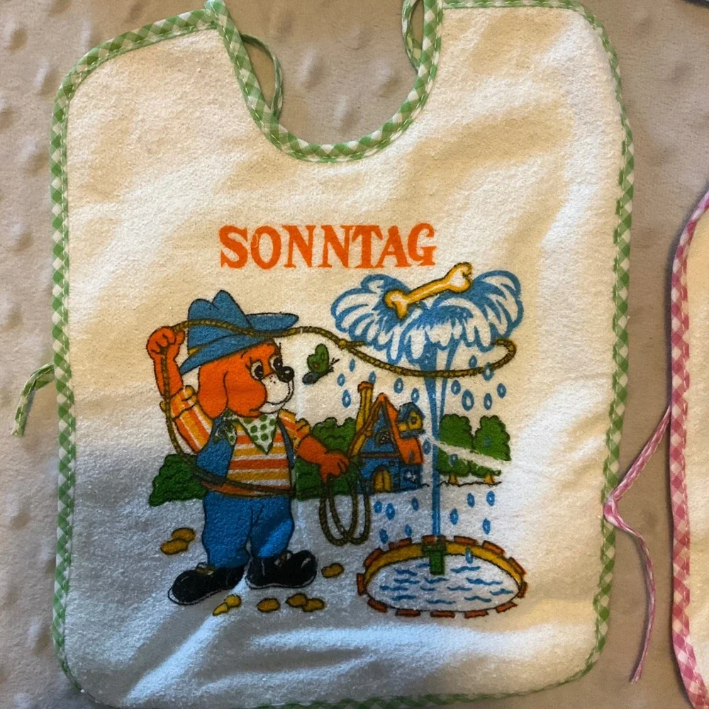 Bambino Vintage Baby Bibs Set 7 Days of Week Cartoon Animals German‎